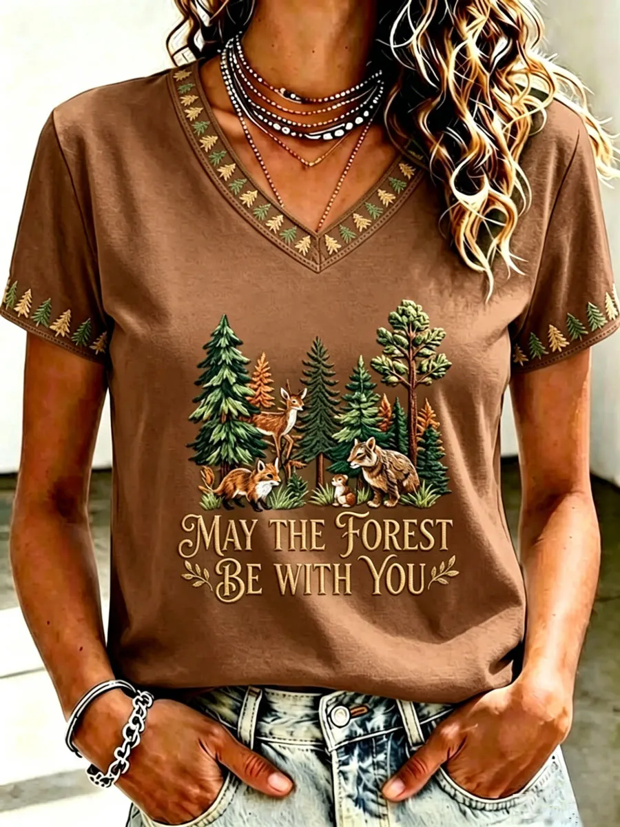 Women'S May The Forest Be With You Printed Casual T-Shirt