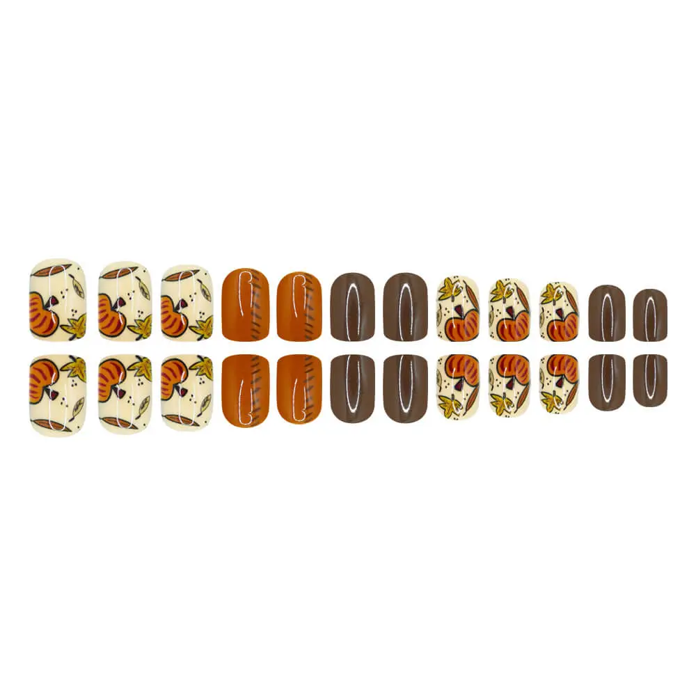 Nailhour 24Pcs Halloween Short Square Maple Leaf Press On Nails
