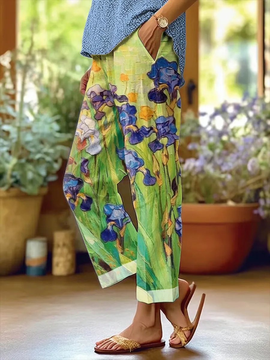 Women's Comfortable Orchid Oil Painting Casual Pants