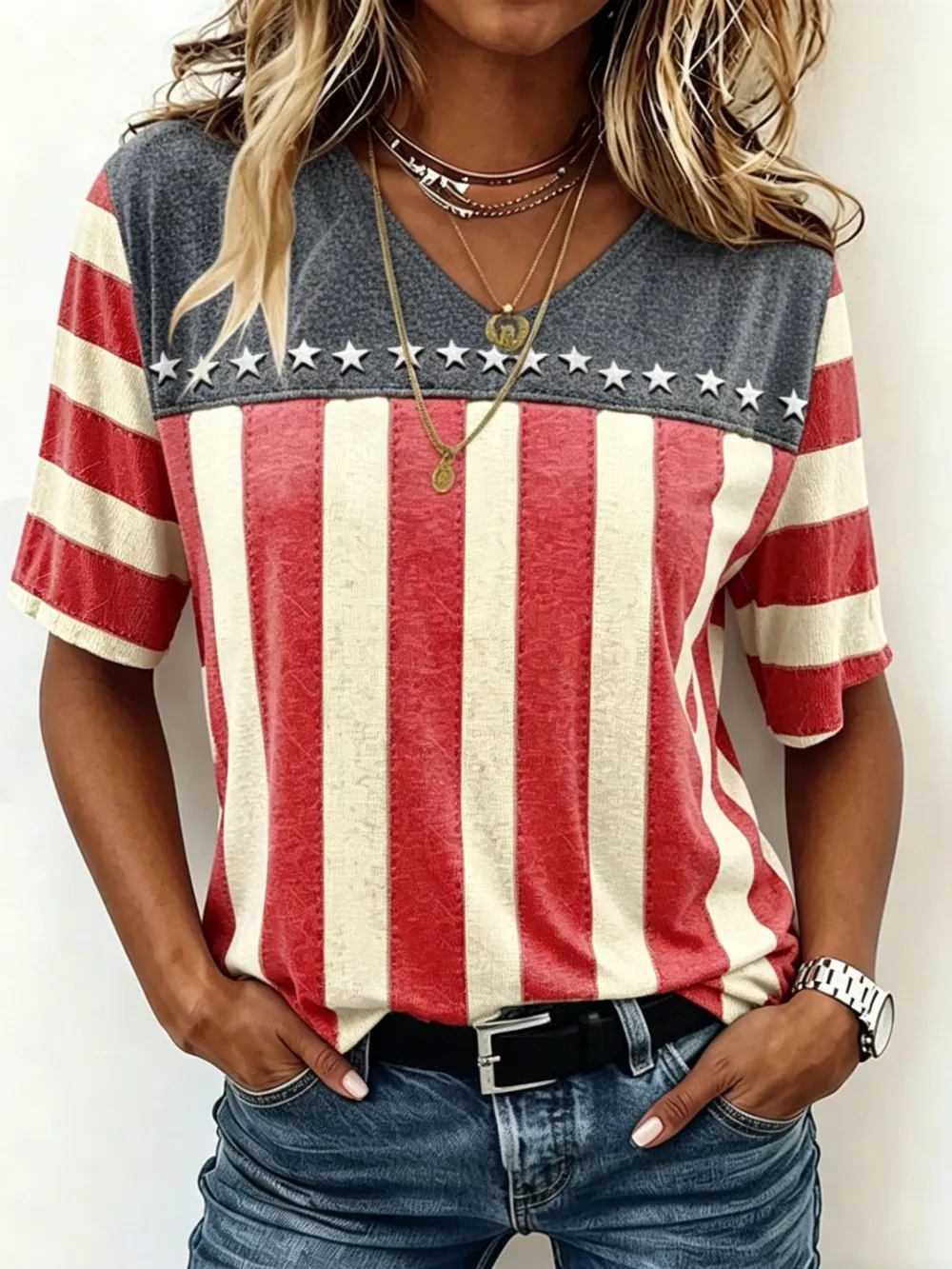 Women'S Retro Flag Printed T-Shirt