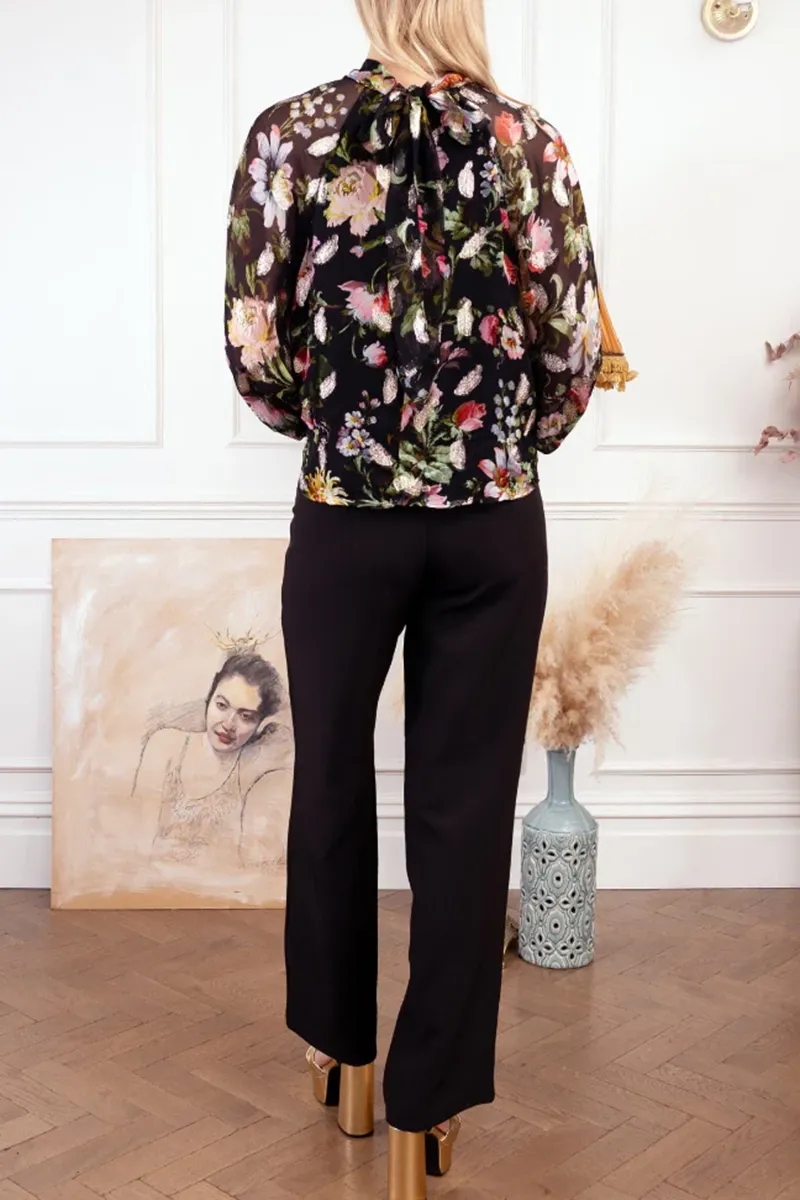 Floral Printed Sheer Deep V Neck Shirts
