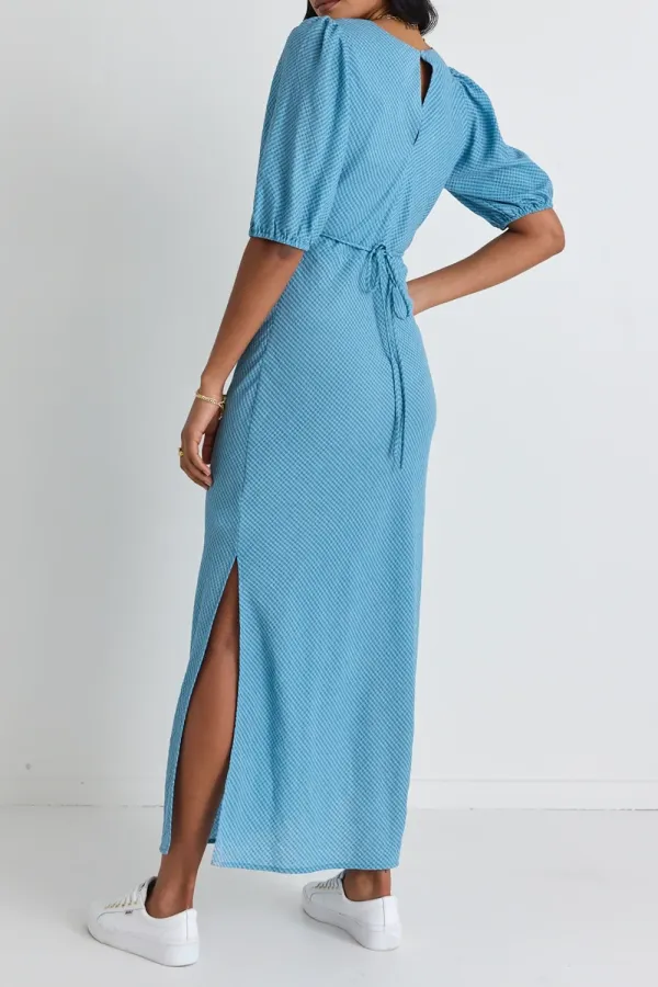 V - Neck Puff - Sleeve Maxi Dress