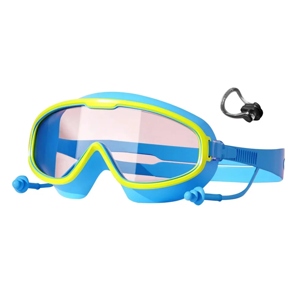 Extra-Large Wide-Angle Children'S Waterproof Swimming Goggles With Earplugs