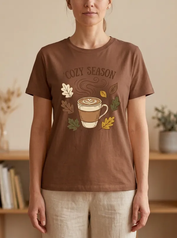 Botanical Coffee Leaves Printed Women's Graphic T-Shirt