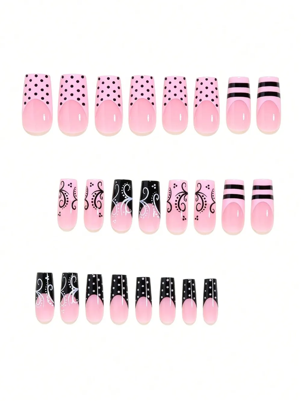 Nailhour Y2K Retro Black And Pink Contrast Polka Dot 24 Pcs Press On Nails
