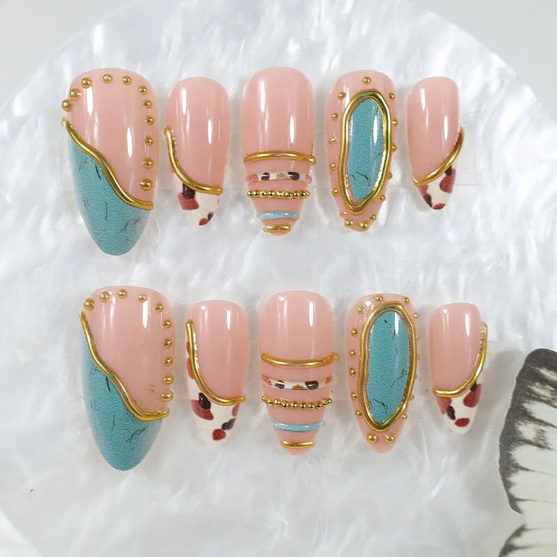 Nailhour 24pcs Gilded Gothic Medium Almond Press On Nails