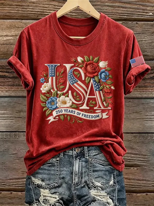 Women's Casual USA 250th Celebration Print Short Sleeve T-shirt