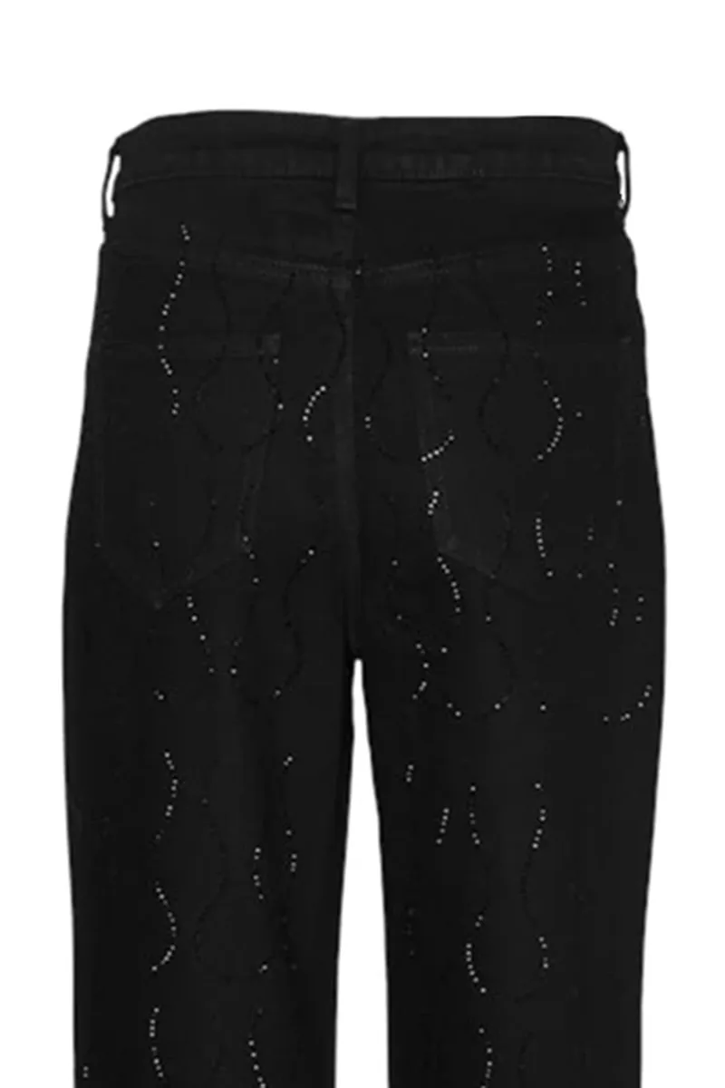 Patterned Wide Leg Black Trousers