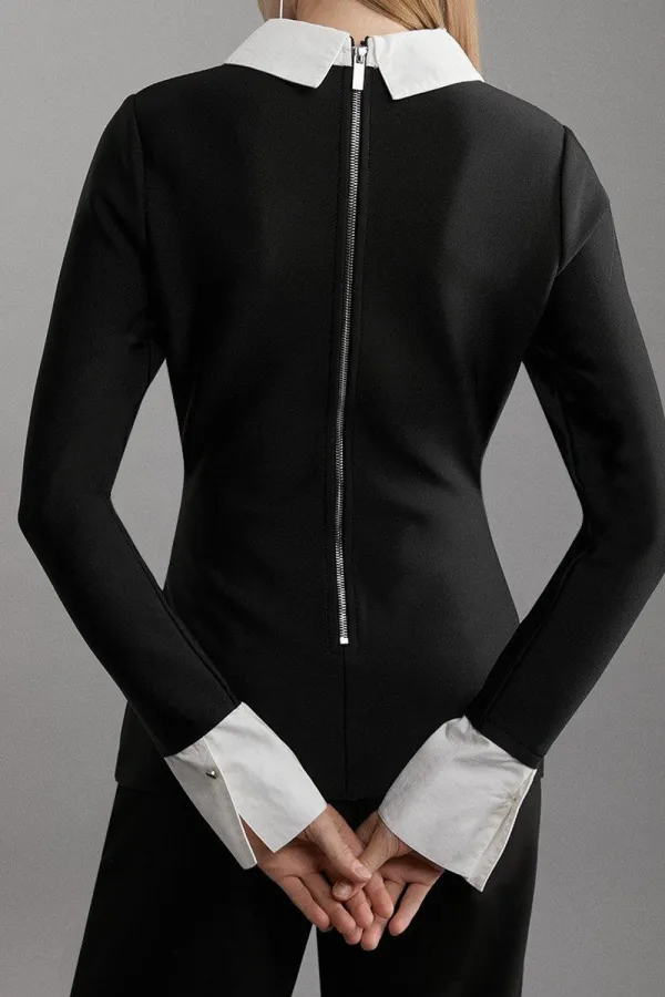 Bandage Embellished Collar Knit Top