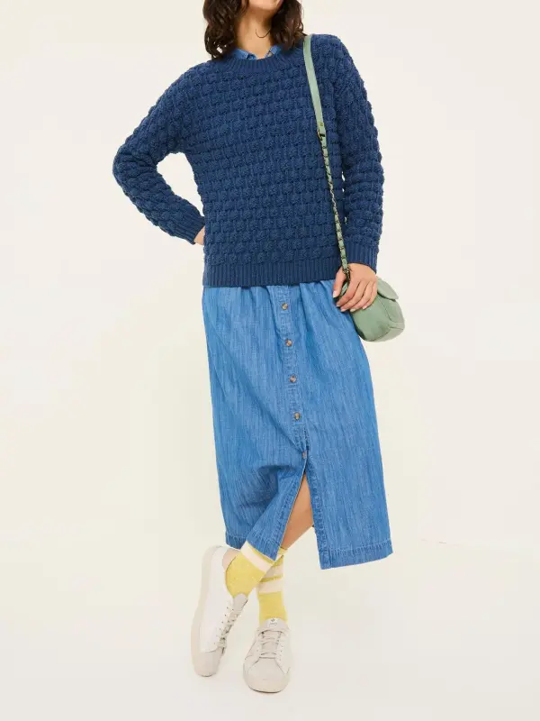 Navy Cable-Knit Wool Sweater