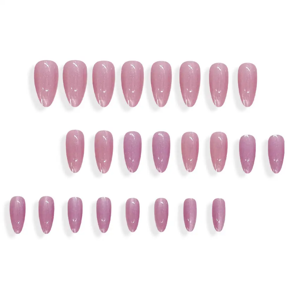 Nailhour 24Pcs Minimalist Cat Eye Medium Almond Pink Press On Nails