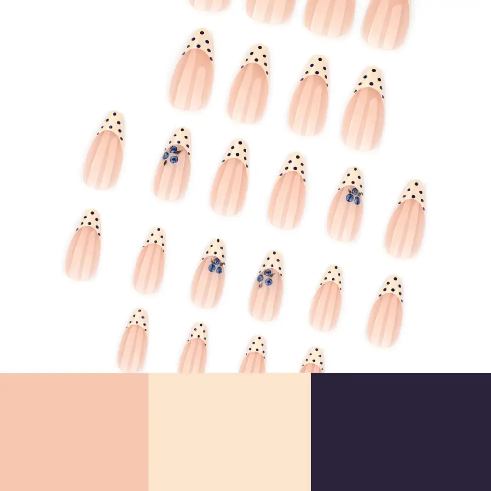 Nailhour 24Pcs French Medium Almond Cute 3D Blueberry Press On Nails
