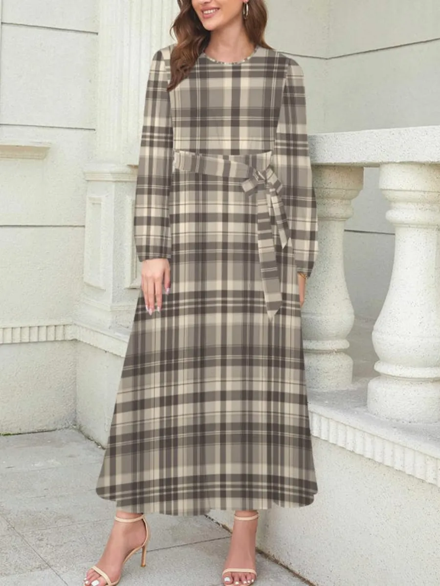 Neutral Plaid Maxi Dress