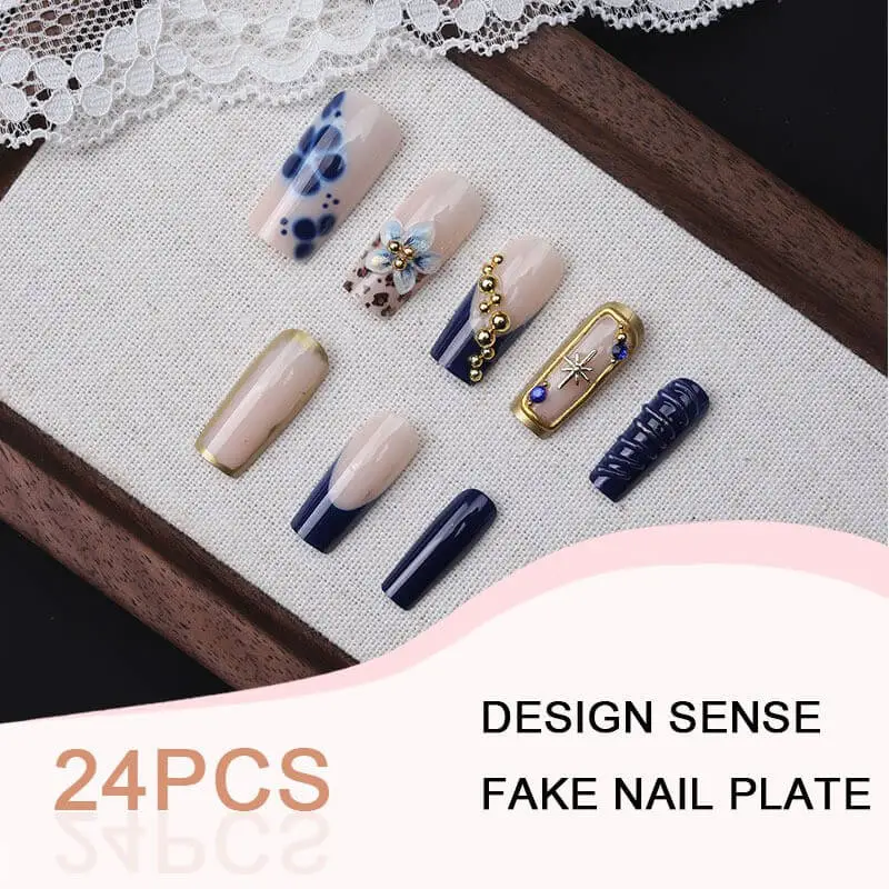 Nailhour 24Pcs Glitter 3D Resin Long Square Press On Nails