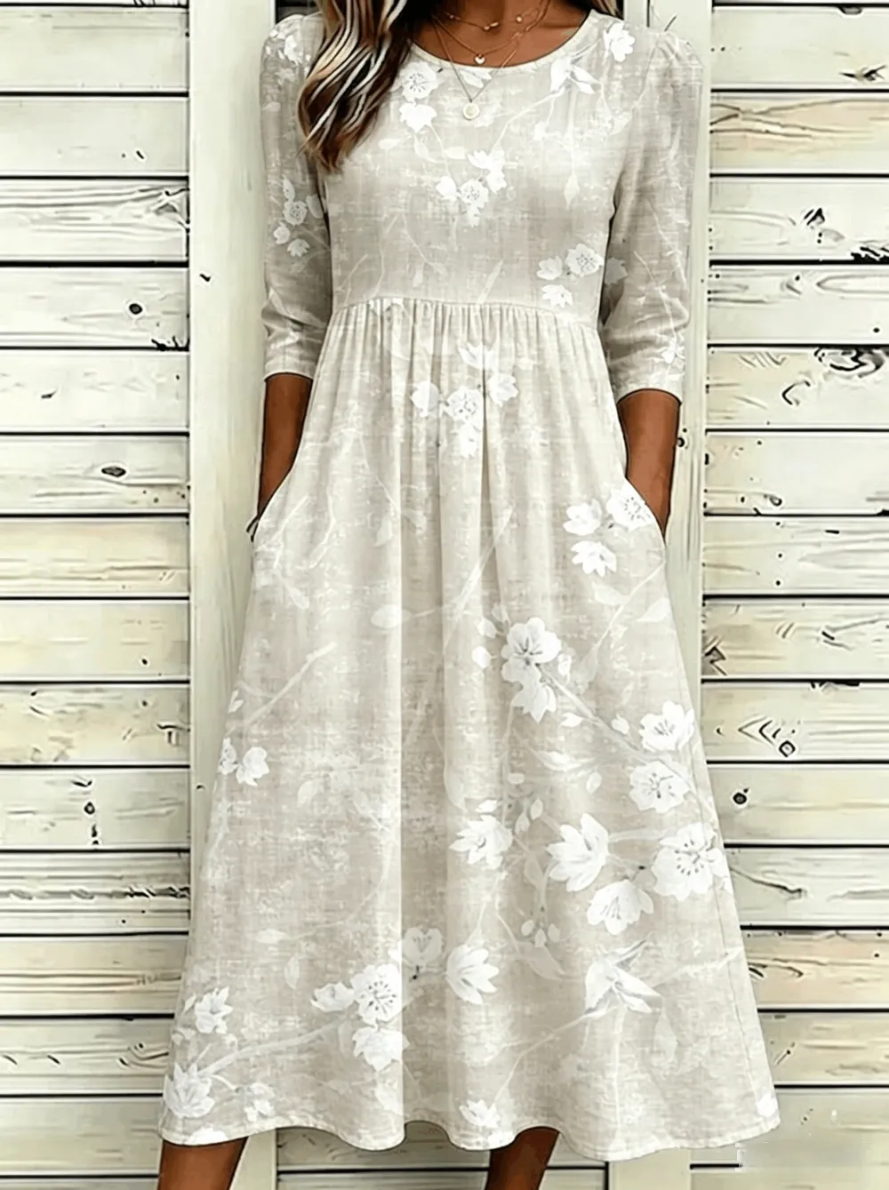 Women's Floral Summer Dress Crew Neck Half Sleeve A-Line Dress