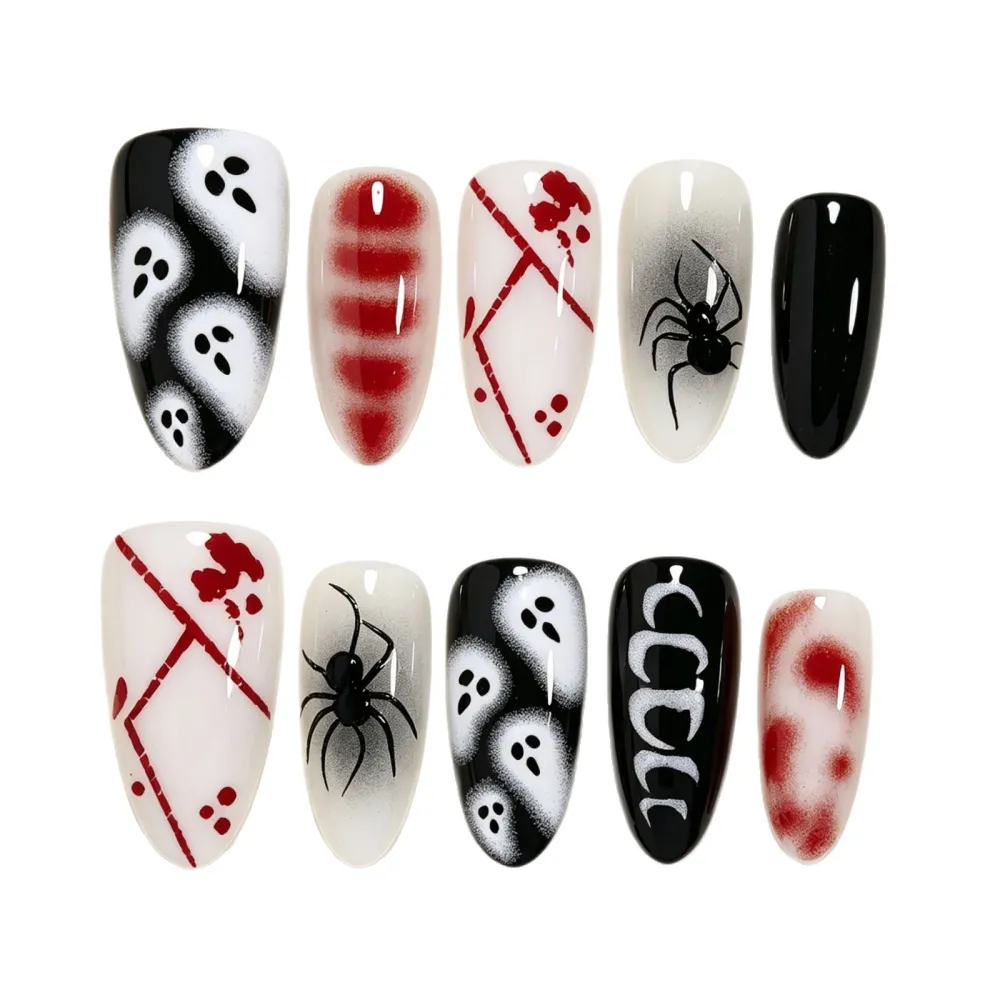 Nailhour 30Pcs Multicolo Ghost Gothic Medium Almond Press On Nails