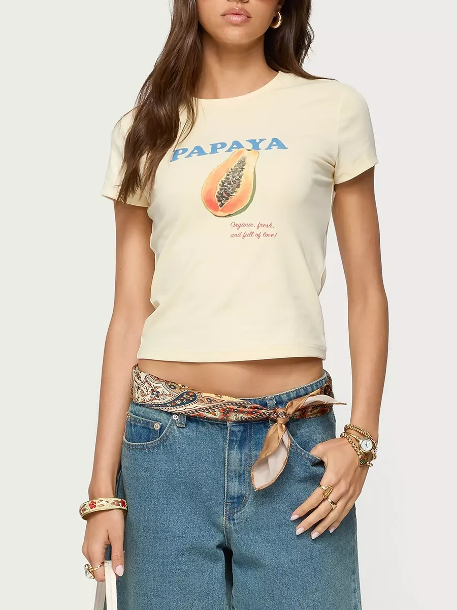 Women's Papaya Printed Short T-Shirt