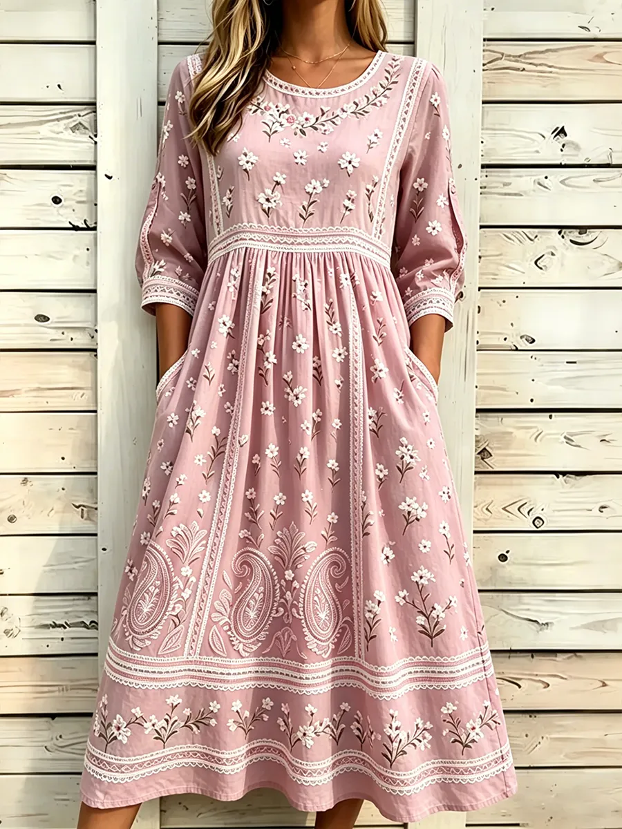 Women's Crew Neck Casual Short-Sleeve Printed Dress