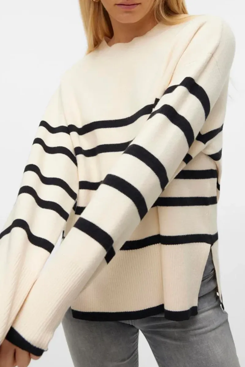 Striped Crew Neck Knit Sweaters