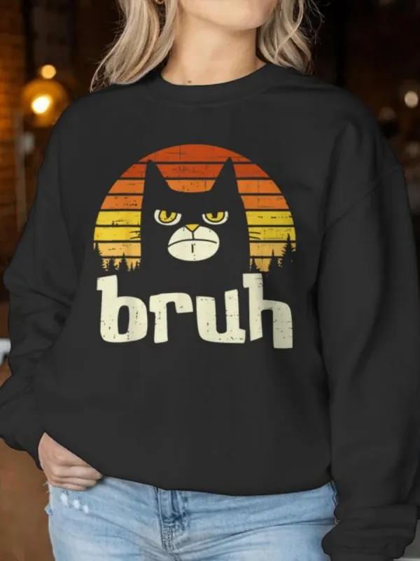 Retro Cat Printed Sweatshirt