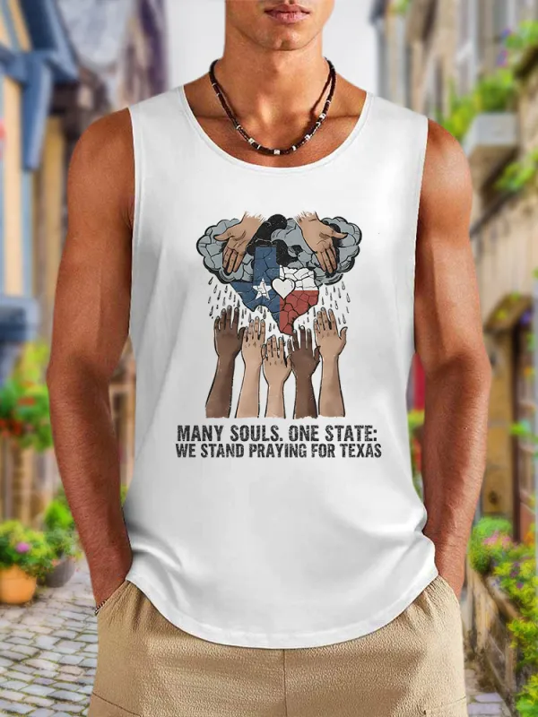 Men'S Simple Style WE STAND PRAYING FOR TEXAS Leisure Crew Neck Vest