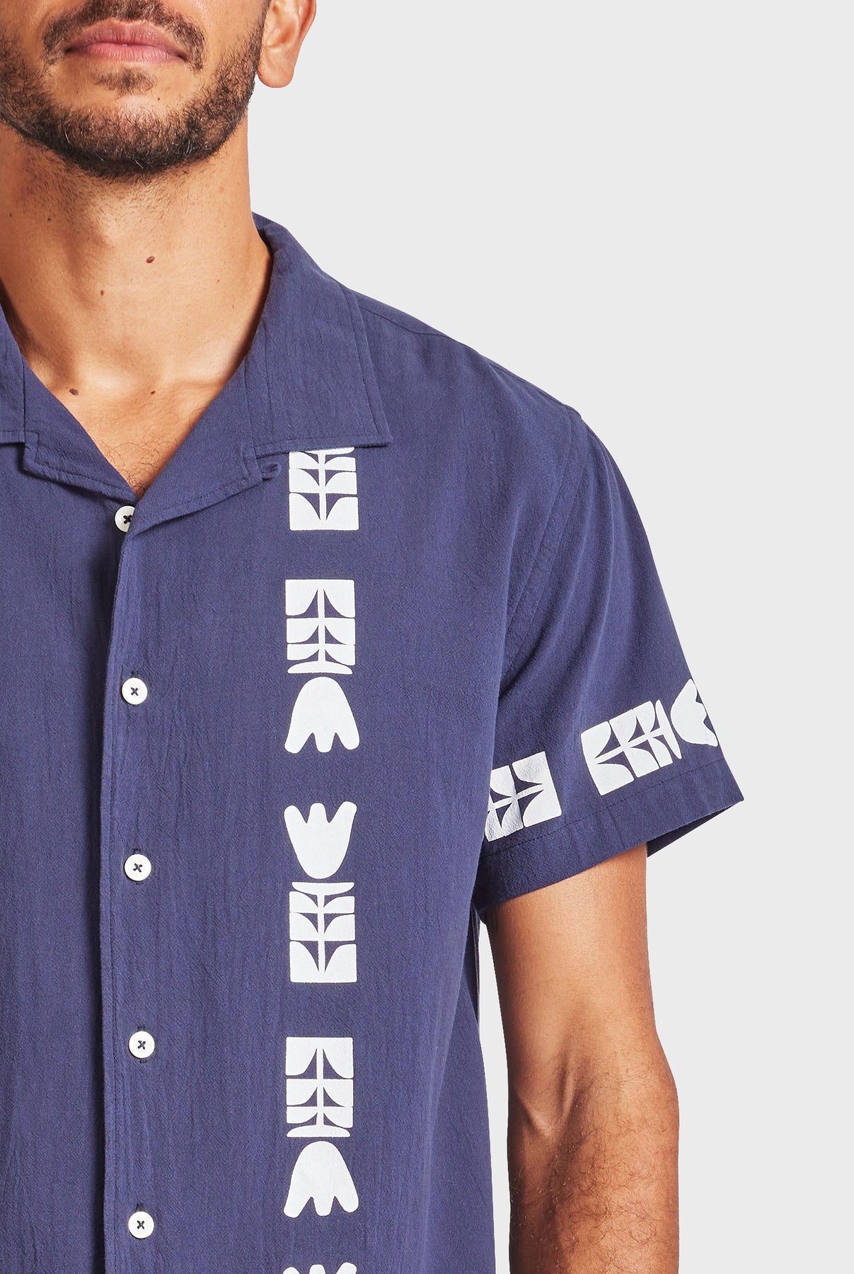 Kemp Short Sleeve Shirt- Navy/white
