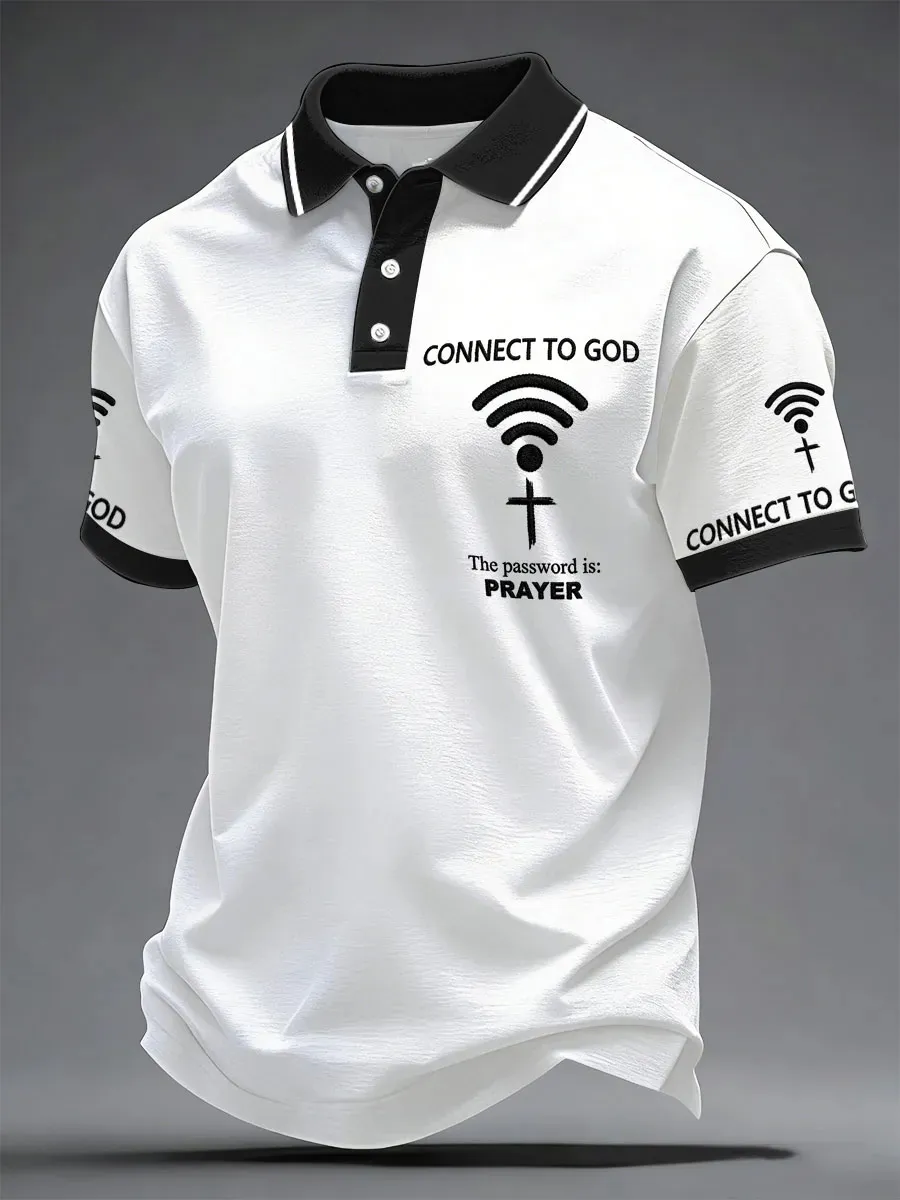 Men's Connect To God,The Password IS Prayer Print Casual Polo Shirt