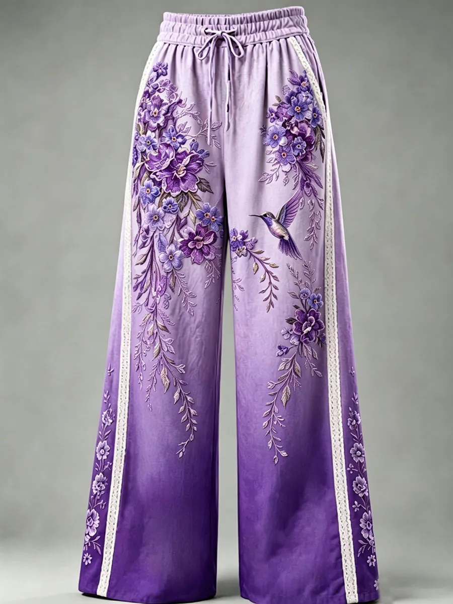 Women's Floral Print Embroidered Palazzo Pants
