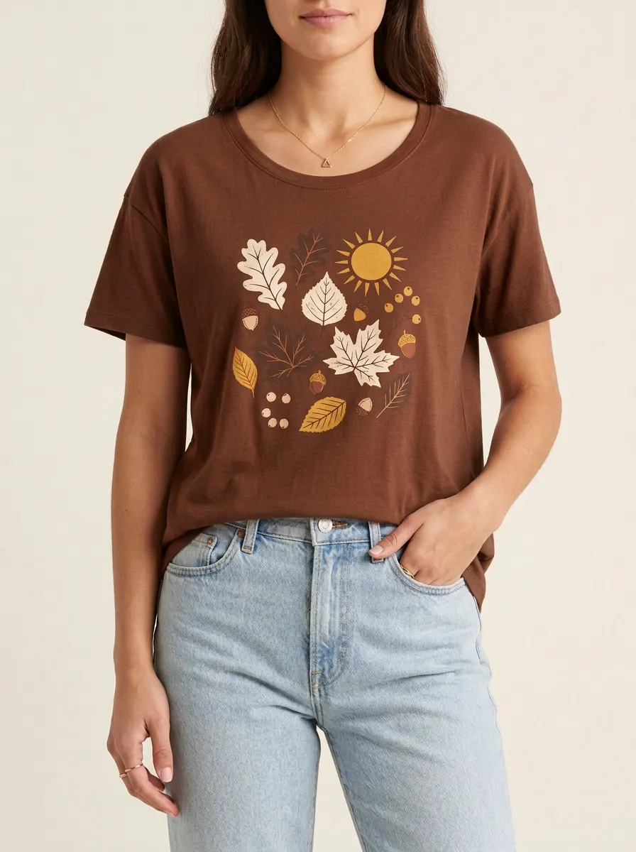 Leaves Sun Acorn Printed Women's Graphic T-Shirt
