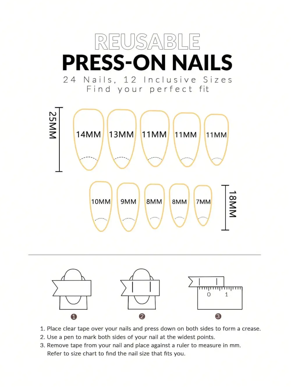 Nailhour 24Pcs French Medium Almond Minimalist Press On Nails