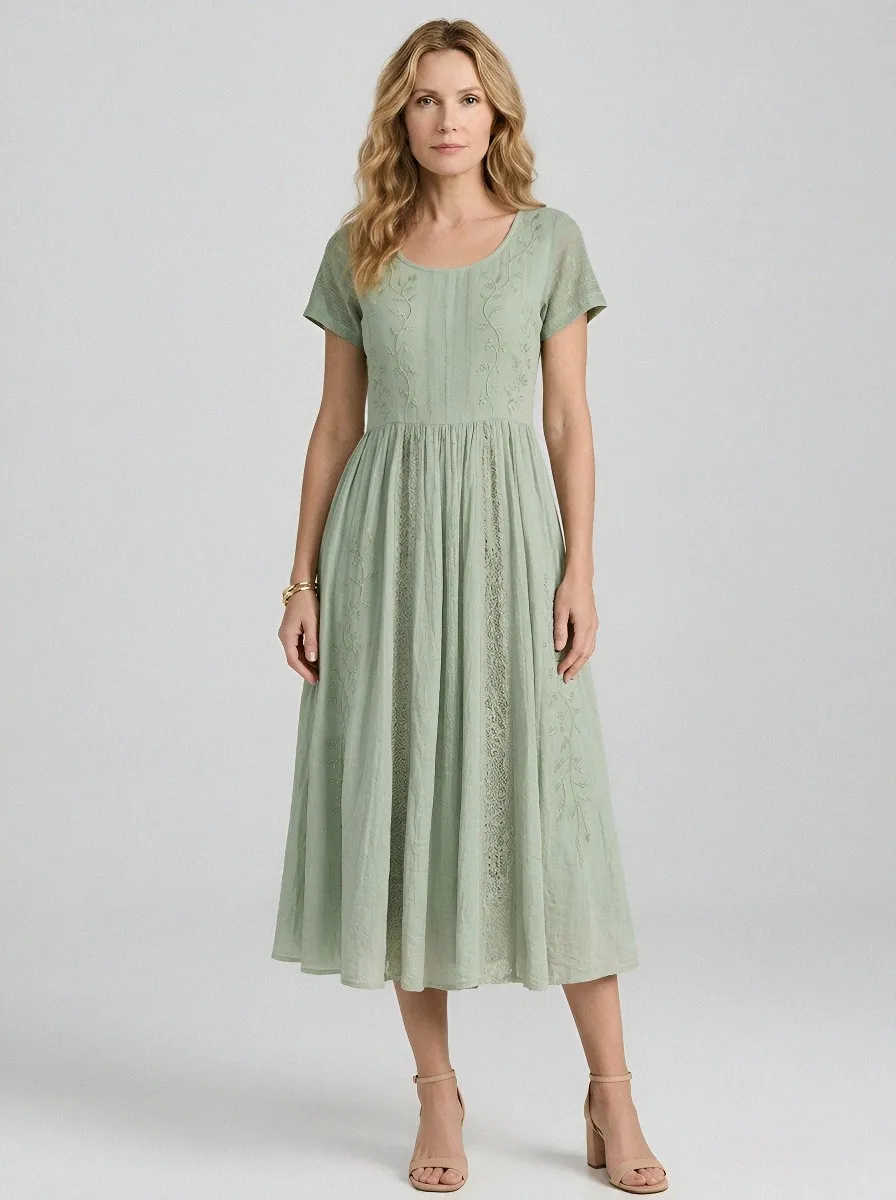 Women's Breast Cancer Awareness Floral Embroidered Printed Dress