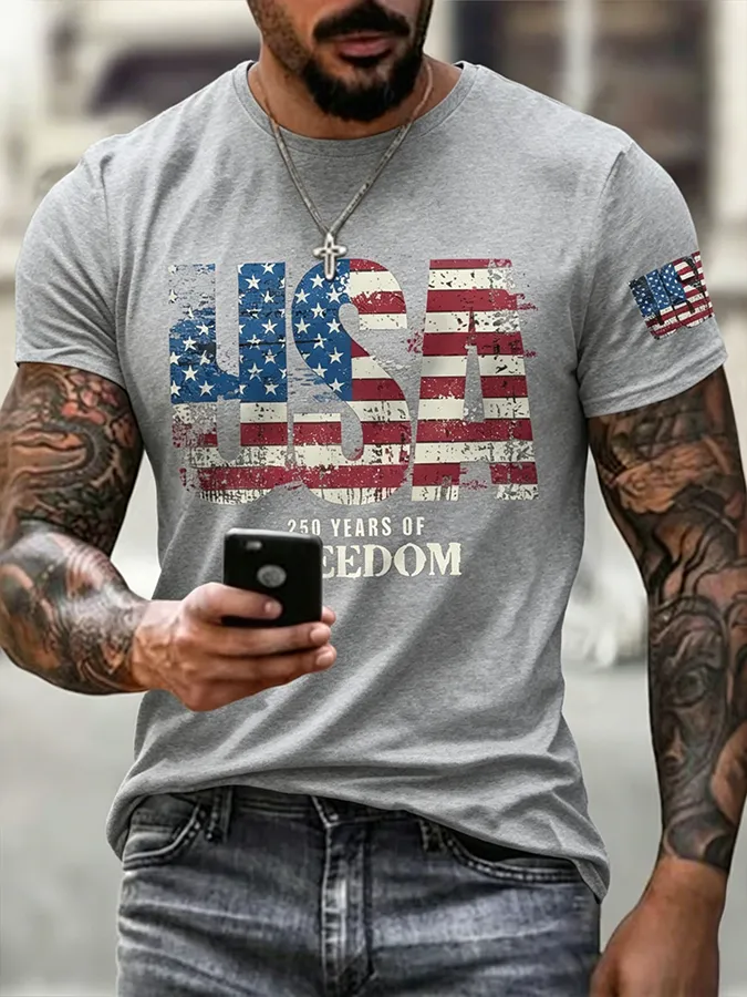 Men'S Casual American 1776-2026 Anniversary Celebration Commemorative Printed Short Sleeved T-Shirt