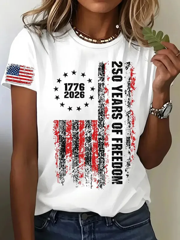 Women's American Independence Day 250th Anniversary Printed Short sleeved T-shirt
