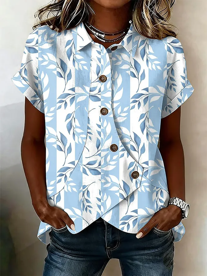 Women's Vintage Botanical Floral Button-Down Shirt