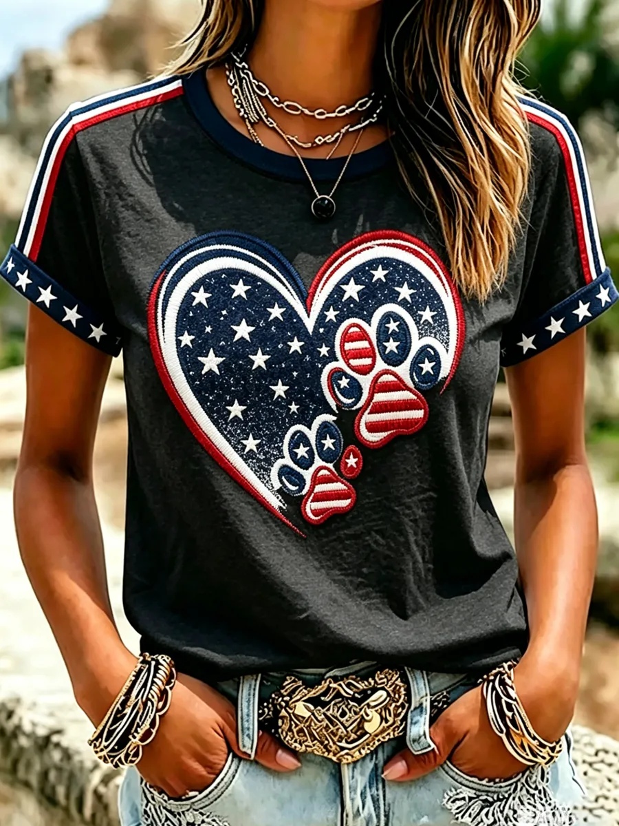 Women'S Proud American Dog 250Th Anniversary Patriotic Claw Print T-Shirt