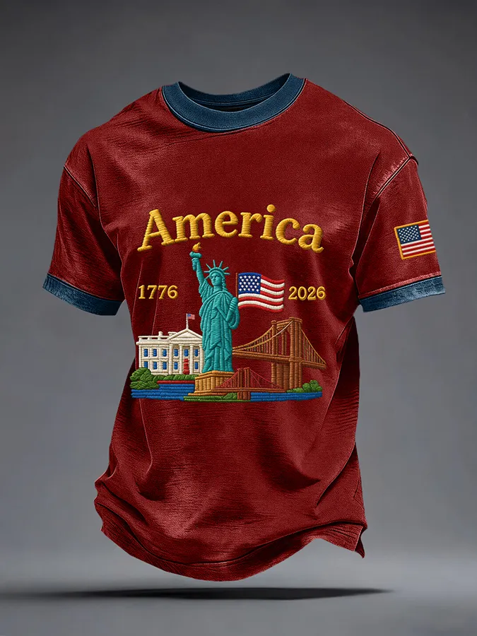 Men's Casual USA 250th Celebration Print Short Sleeve T-shirt