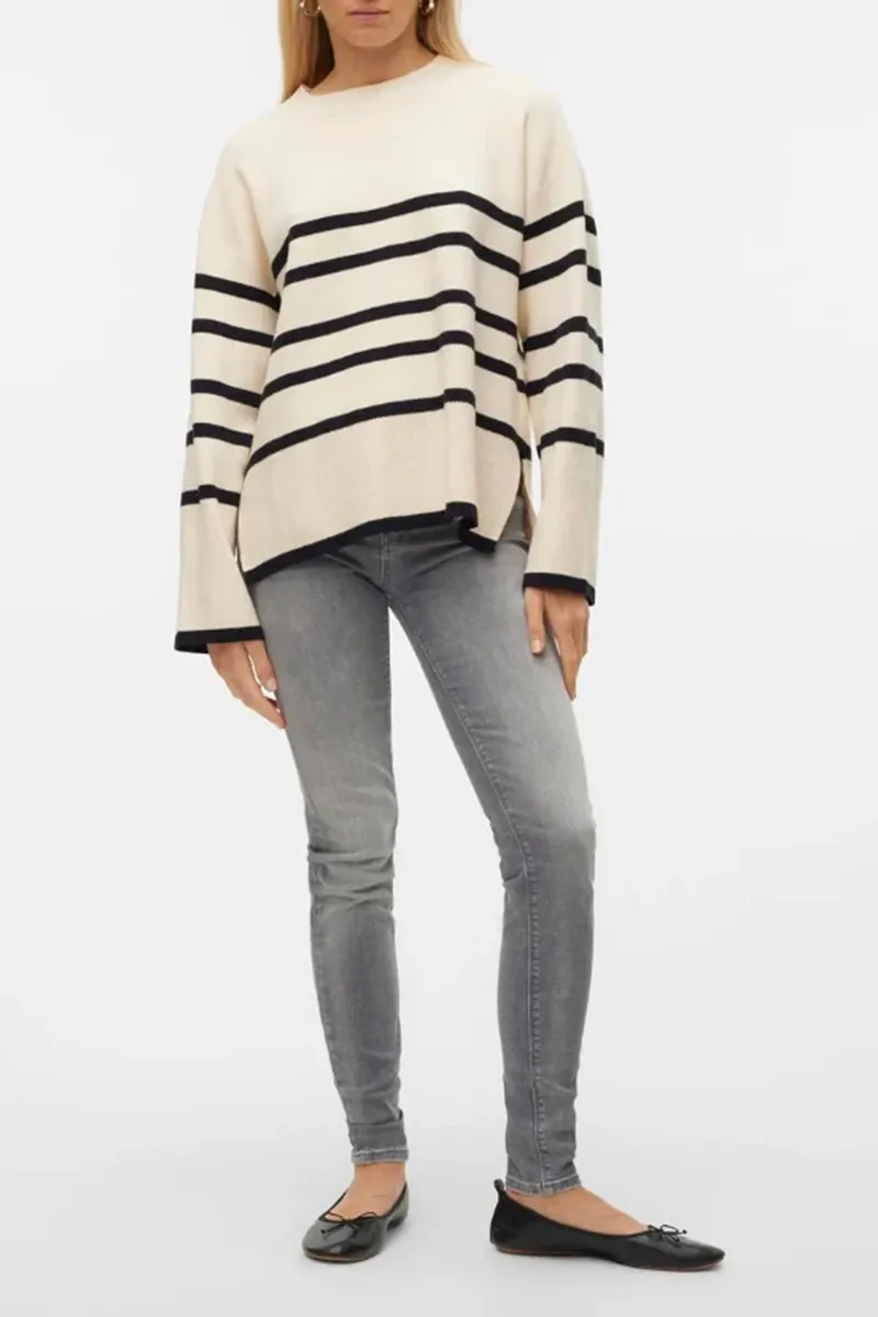 Striped Crew Neck Knit Sweaters