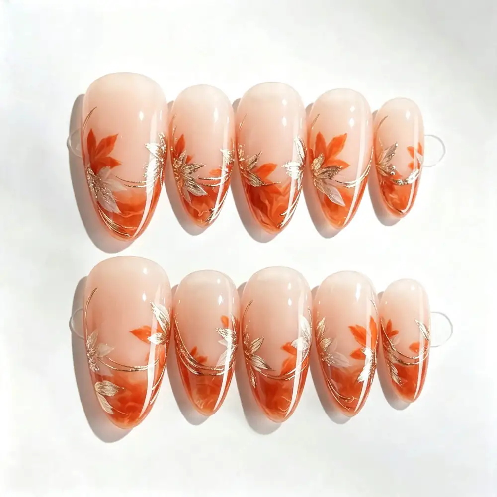 Nailhour 30PcsFrench Gilded Multicolor Medium Almond Press On Nails
