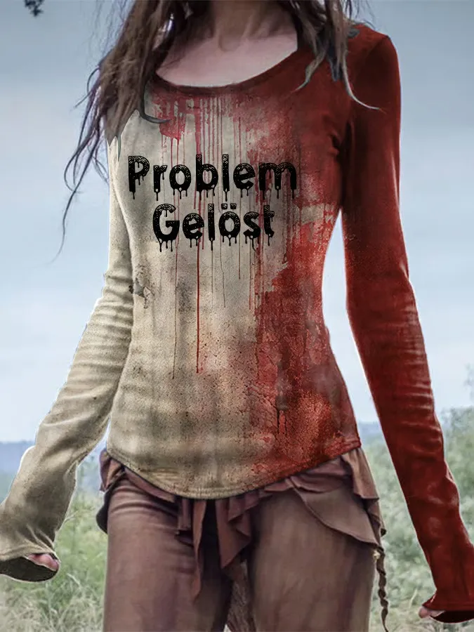 Women'S Bloody Problem Solved Halloween Print Top