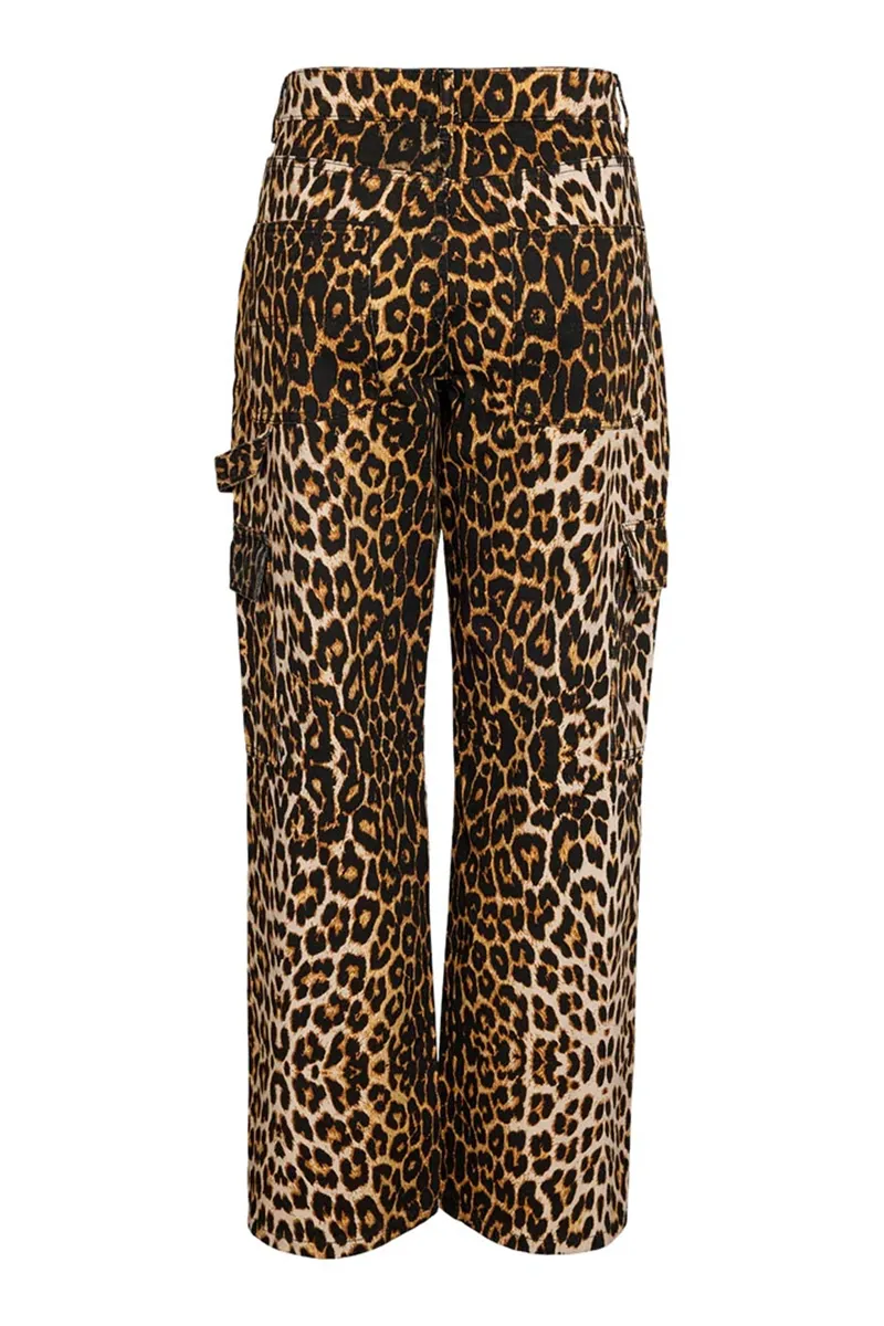 Pocket Detailed Leopard Print Cargo Jeans