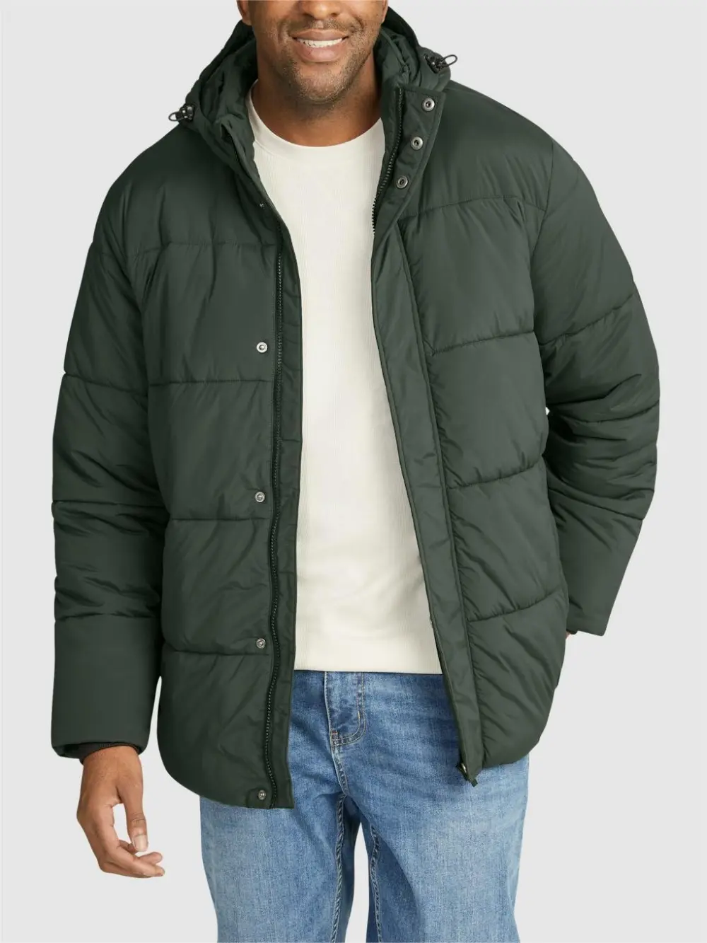 OLIVE GREEN PUFFER JACKET WITH QUILTED DESIGN FOR COLD DAYS