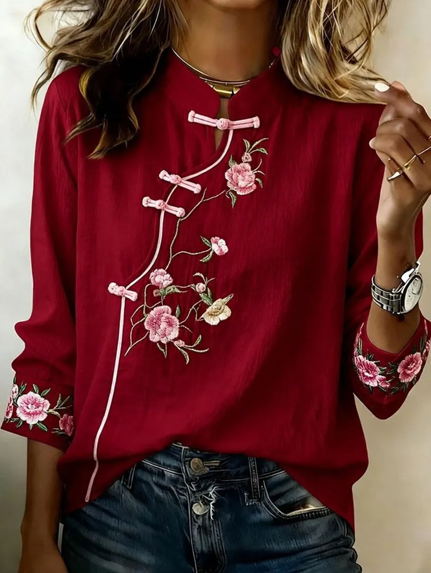Women'S Casual Plant Flower Art Printed Top