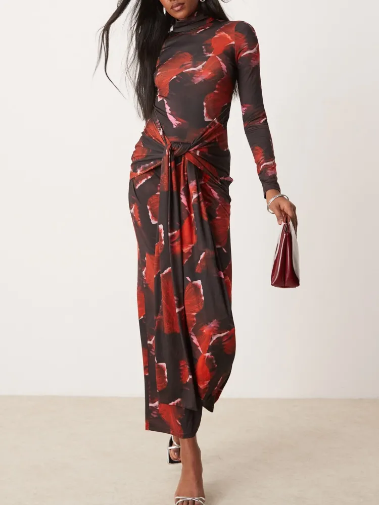 Print Roll-Neck Slim Fit Dress