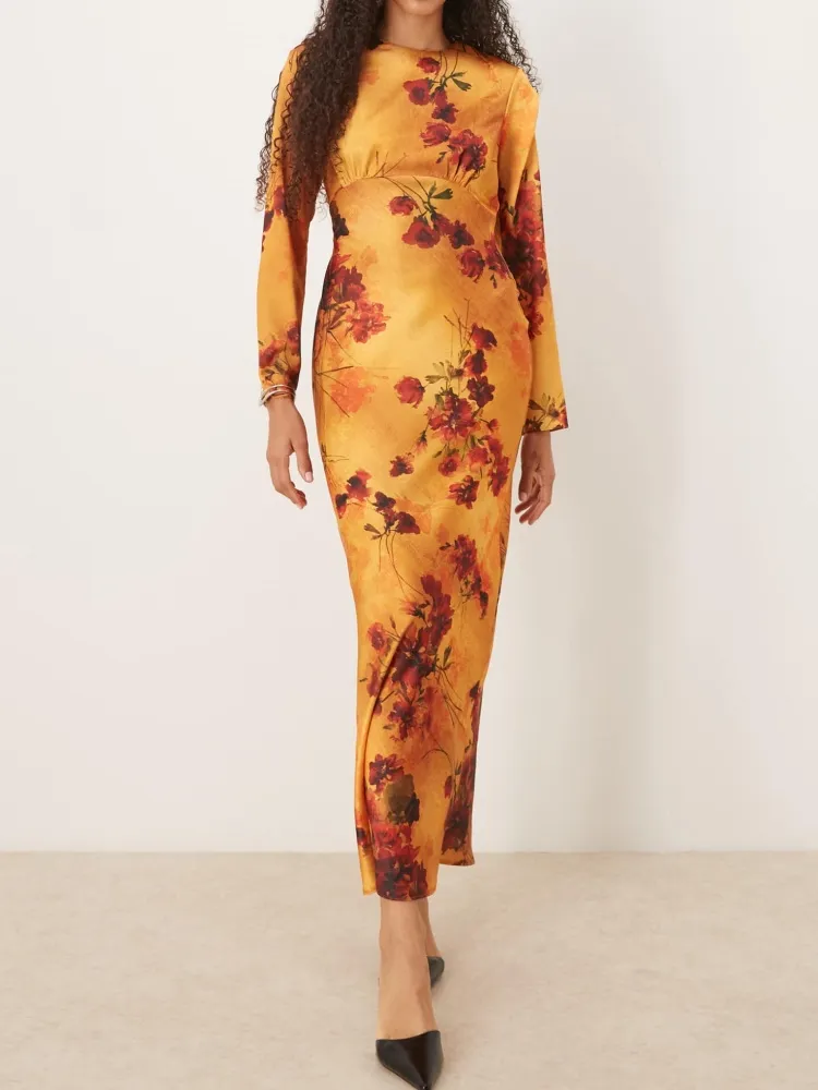 Satin Floral Midi Dress