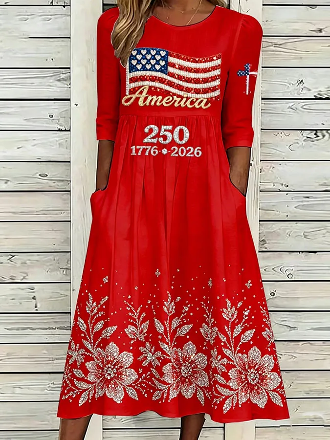 Women'S Flag  Printed Casual Dress