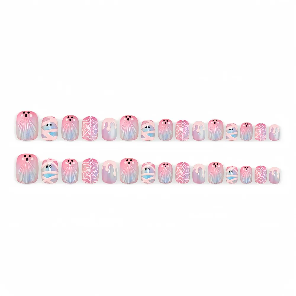 Nailhour 30Pcs Y2K Pink Ghost Cute Halloween Press On Nails