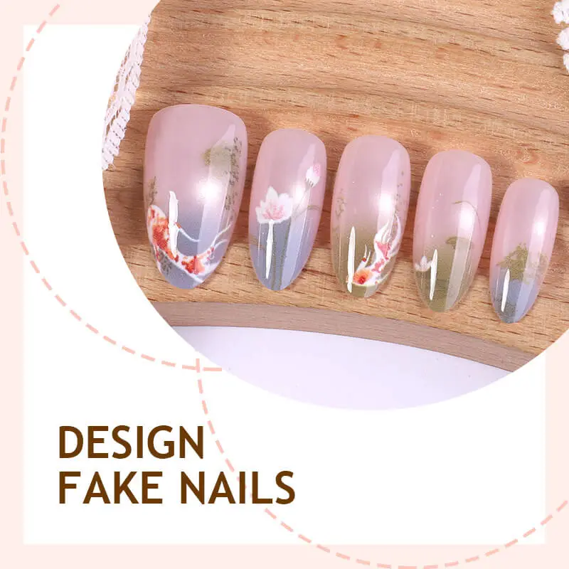 Nailhour 30Pcs Chinese Gradient Medium Almond Press On Nails