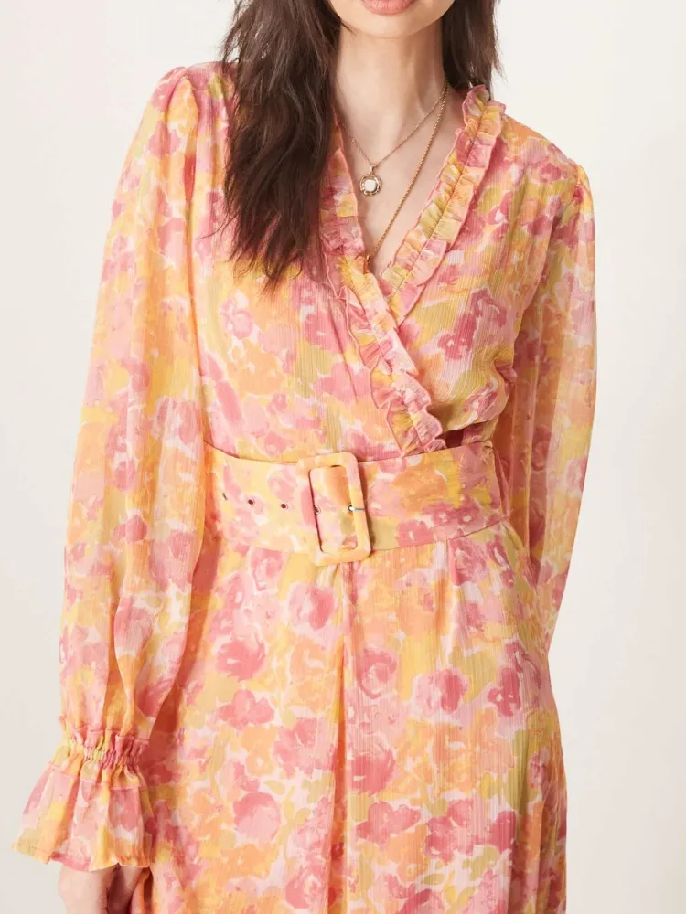 Floral Print Surplice Maxi Dress