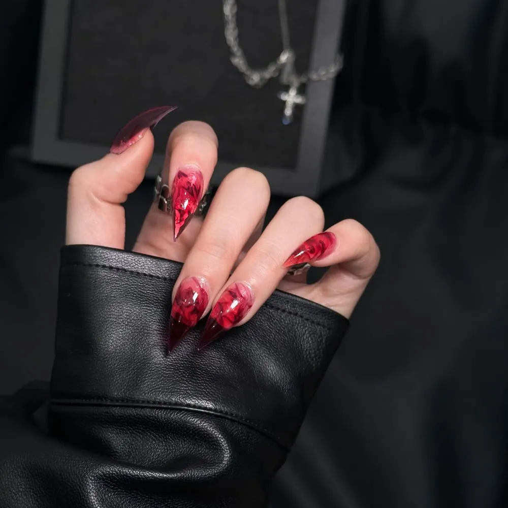 Nailhour 10Pcs Red Gothic Gradient Short Stiletto Press On Nails