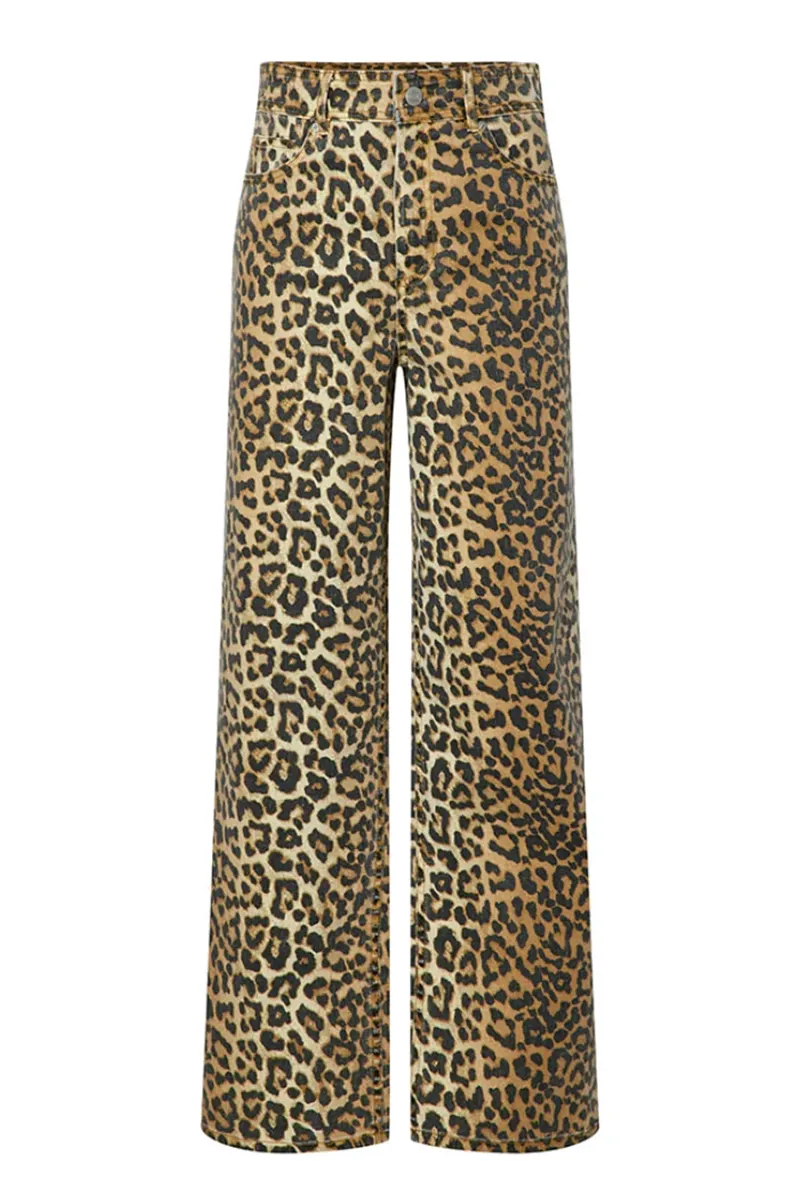 Leopard Print Wide Leg Jeans